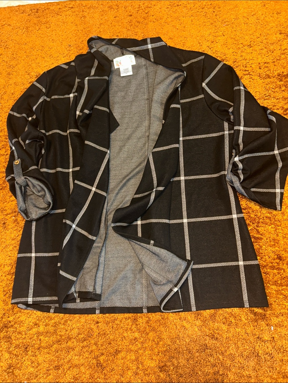 Black Windowpane Plaid Open Jacket